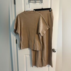 Tan Ribbed Sweater Set
